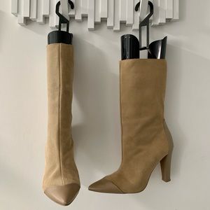 Zara - Split Leather Ankle Boots in Beige (Size 8)